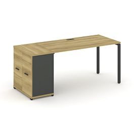 Concept Стол рабочий с опорным распаш. шкафом CN.SP-218 W Дуб Винченцо/Антрацит/Металл Антрацит 1600*720*750 - Фото предпросмотра