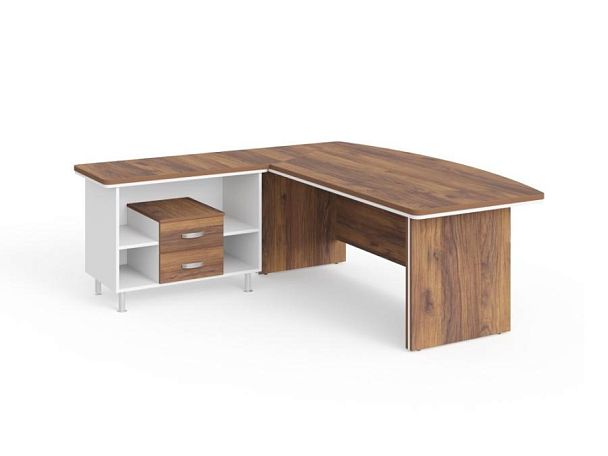 БЕРЛИН / BERLIN Стол руководителя угловой L с тумбой 2 ящика 2000х2000х760 Орех Вармия/Белый - Вид 1