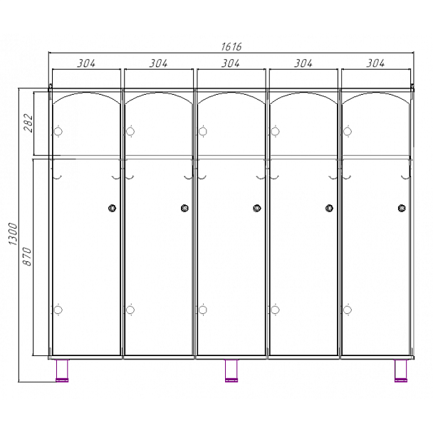 Шкафчик для одежды 5-секционный малый (бук) - Вид 2