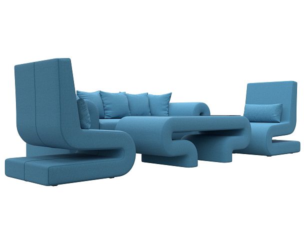 Набор Волна-2 (стол, диван, 2 кресла) Рогожка голубой - Вид 3