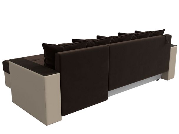 Диван угловой Дубай Лайт угол правый (основа микровельвет коричневый, компаньон экокожа бежевая) - Вид 6