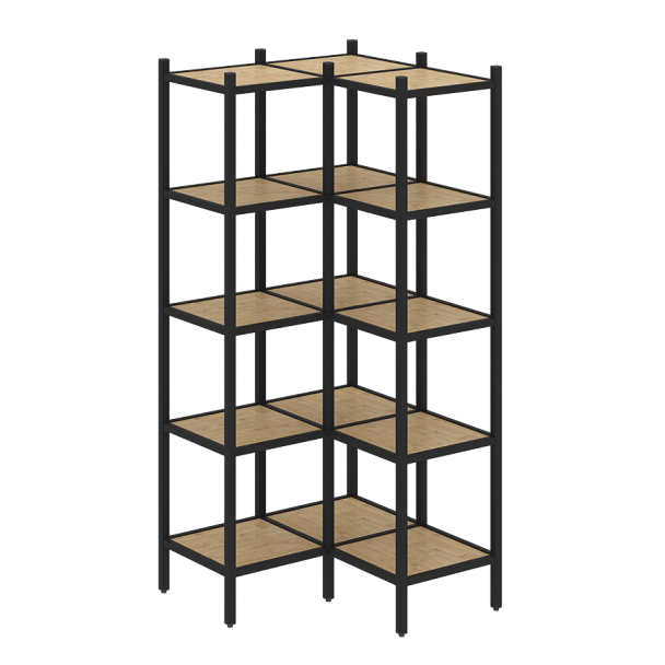 Loft Угловой внутренний стеллаж наборный VR.L-32 Тиквуд светлый/Чёрный металл 862*862*1869 - Вид 1