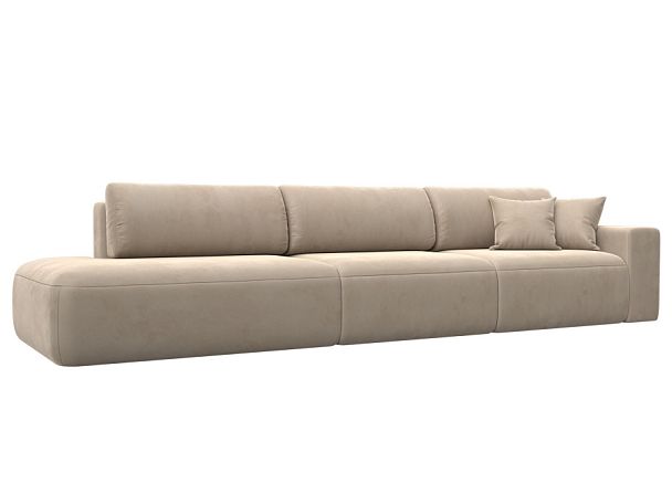 Диван прямой Лига-036 Модерн Лонг подлокотник справа Велюр бежевый - Вид 1