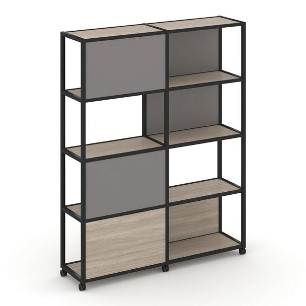 Shelf Mobile Стеллаж 5 уровней 2 секции VR.LT-STK-515.10 Дуб Аттик/Металл Черный/W-11 1970*400*2000 - Вид 1