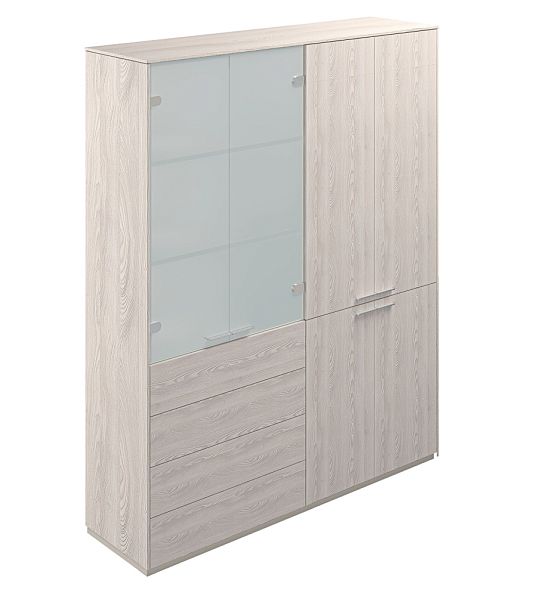 Шкаф высокий + Шкаф высокий со стеклом мат., Atlas 4 ящ., обвязка YN, фасады YN - Вид 1