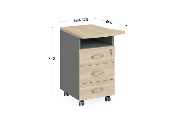 БЕРЛИН / BERLIN Тумба приставная левая 530х600х740 Акация/Серый - Вид 2