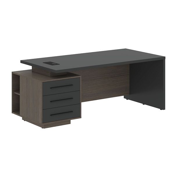 Стол руководителя с тумбой VCT 2090(L) Яшма черный/Черный матовый/Дуб Сильвер 2000х900х750 VELION - Вид 1