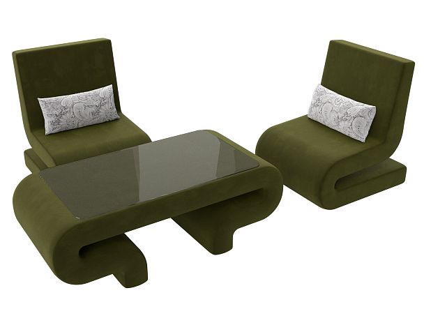 Волна набор 3 - стол, 2 кресла (полностью микровельвет зеленый) - Вид 4