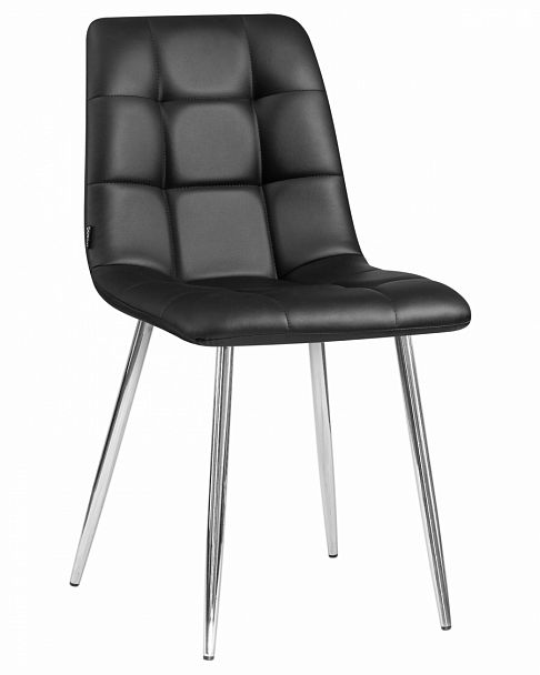 Стул обеденный DOBRIN ALEX (хром ножки, чёрная экокожа (P-01)) - Вид 1