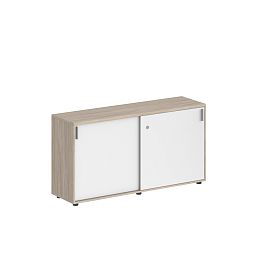 Шкаф купе 1638х400х750 низкий, с замком / корпус: дуб светлый, фасады: белый Сигма / Sigma - Фото предпросмотра