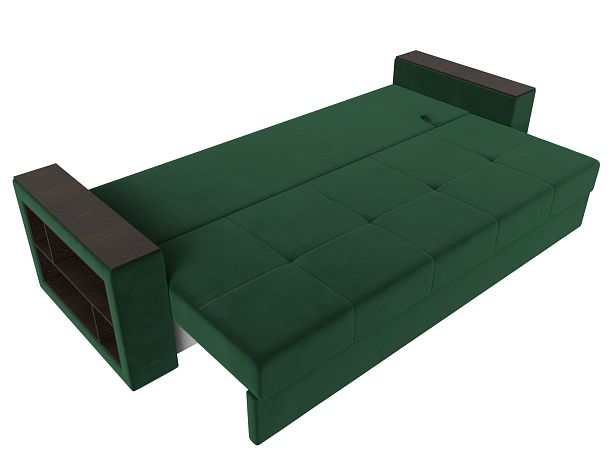 Диван прямой Дубай Лайт полки слева (полностью велюр зеленый) - Вид 8