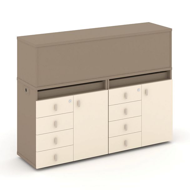 Estetica Набор №3. Тумба двойная+низкая надставка ES.NB.2N-3 Латте/Сатин 1500*410*1135 - Вид 1