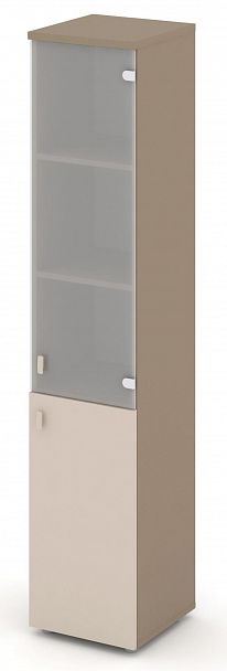 Шкаф высокий узкий (1 низкий фасад ЛДСП + 1 средний фасад стекло сатин матовый) "ESTETICA" ES.SU-1.2 Капучино/Сатин матовый - Вид 2