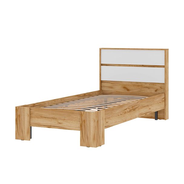 Хелен КР 01 Кровать 0.9х2.0 (0,970х0,928х2,114) белый/дуб крафт золото - Вид 2