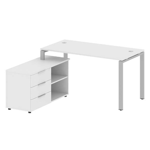 Metal System Р. ст. с тумбой на П-образном м/к БП.РС-СТС-2.3 (L) Белый/Серый металл 1500*1520*750 - Вид 1