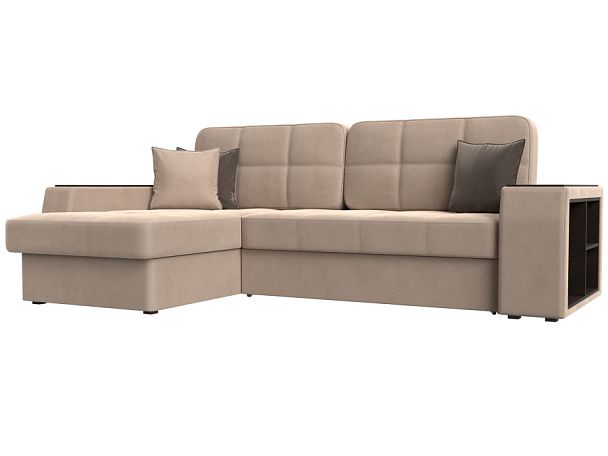 Угловой диван Брюссель левый (полностью велюр бежевый) - Вид 1