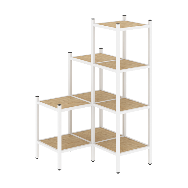 Loft Угловой внутренний стеллаж наборный VR.L-36 Тиквуд светлый/Белый металл 862*862*1458 - Вид 1