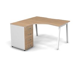 MATRIX 121S130-A Стол эгоном. с тумбой L, пров-ик вырезной (А-опоры) 1380х1380х775 Швейц-й вяз/Белый - Фото предпросмотра