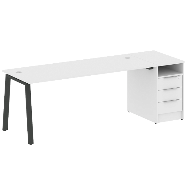 Metal System Р. ст. с тумбой на А-образном м/к БА.РС-СТП-1.5 Белый/Антрацит металл 2212*720*750 - Вид 1