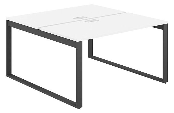 Рабочая станция Allegro 1600х1438х750  / профиль О-образный: 70х20 антрацит; лючок: серебро; столешница: белый - Вид 1