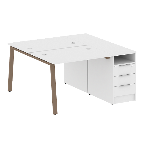 Metal System Р. ст. с тумбой на А-образном м/к БА.РС-СТП-2.1 Белый/Мокко металл 1412*1475*750 - Вид 1