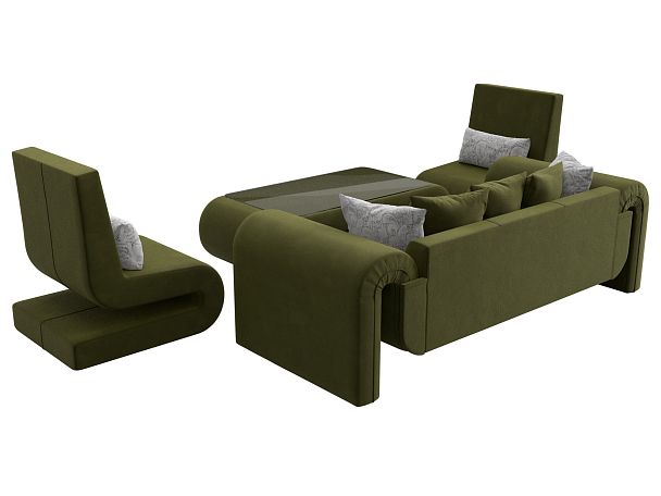 Волна набор 2 - диван, стол, 2 кресла (полностью микровельвет зеленый) - Вид 5