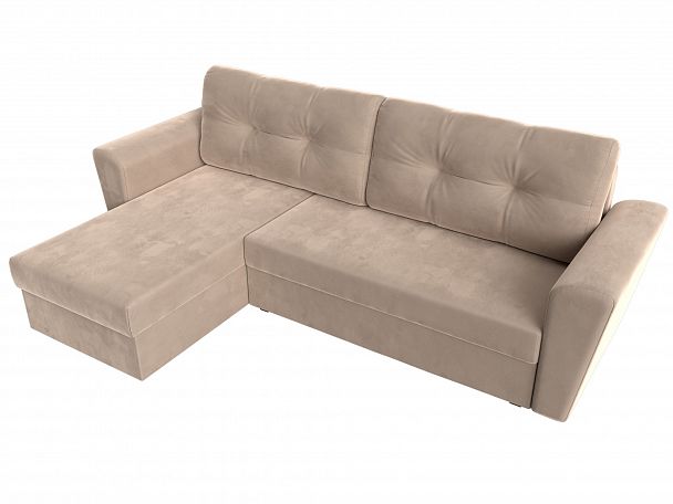 Угловой диван Амстердам Лайт левый (полностью велюр бежевый) - Вид 5