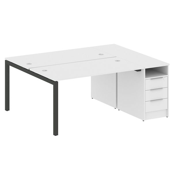 Metal System Quattro Р. ст. с тумбой на П-образном м/к 50БП.РС-СТП-2.3 Белый/Антрацит металл 1812*1475*750 - Вид 1
