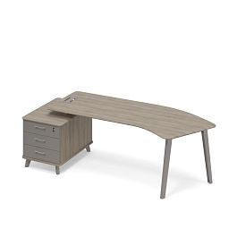 Стол руководителя левый эргономичный на тумбе малой тип 5 Time metal ТМ М1 131 МП ВЛ ВЛ вяз либерти (корпус, столешница, топ) / мокко премиум (фасад) - Фото предпросмотра