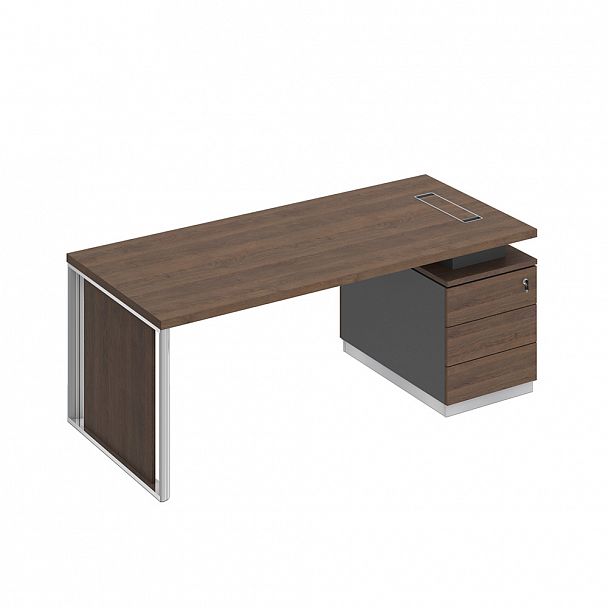 Стол руководителя на опорной тумбе (левый/правый) с декоративной вставкой "Bravo" БР 110 дуб гладстоун/антрацит премиум/дуб гладстоун - Вид 1