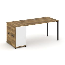 Concept Стол рабочий с опорным распаш. шкафом CN.SP-219 W Сандал Янтарный/Белый Бриллиант/Металл Черный 1800*720*750 - Фото предпросмотра