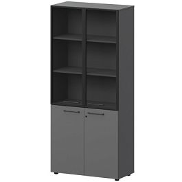 Шкаф высокий закрытый с стеклом в алюминиевой раме СМШ58.28F.38RSМ(Ч) Графит 792x382x1990 Кортез - Фото предпросмотра