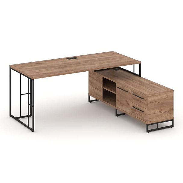 Rift Direct Стол руководителя на опорной тумбой RF.SRT-24 (R) Дуб Табак/Металл Черный 1580*1600*750 - Вид 1