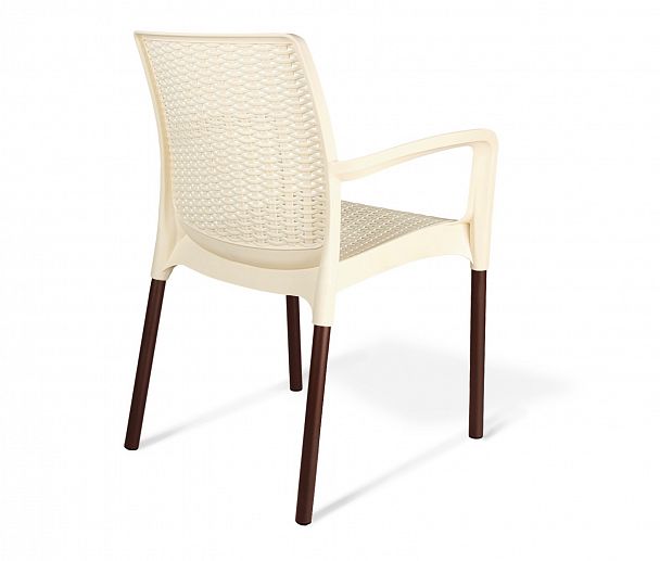 Плетеный стул SHT-S68 бежевый пластиковый бежевый/коричневый муар, стопируемый - Вид 3