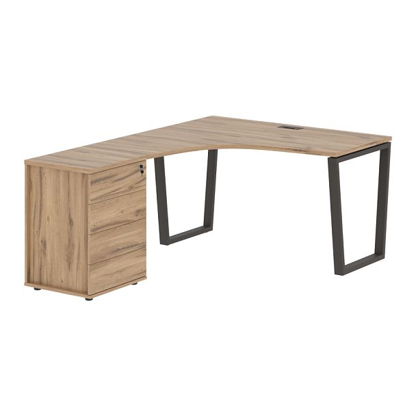 Стол эргономичный с тумбой EVCET 1318(L) Дуб Денвер светлый/Мокко 1360х1880х750 EDIS - Вид 1