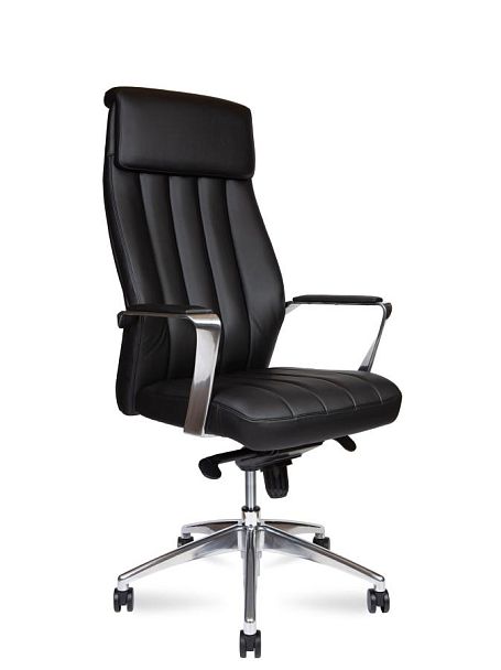 Кресло офисное / Madrid Black / алюминиевая  база / черная экокожа - Вид 1