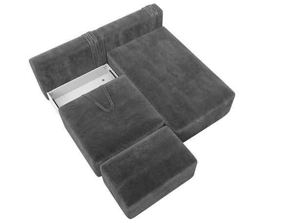 Диван угловой модульный с пуфом Лига-060 НПБ угол универсальный Велюр серый - Вид 7