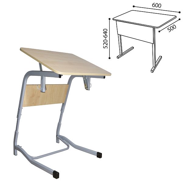 Стол-парта Олимп, 1-местный, регулируемый угол, серый каркас, ЛДСП клён, гр.2-4 - Вид 3