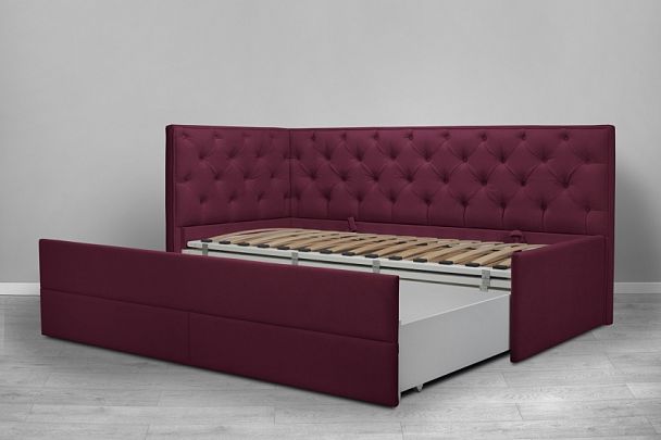 Кровать «Порше», каретная стяжка с доп. спальным местом, розовая - Вид 3