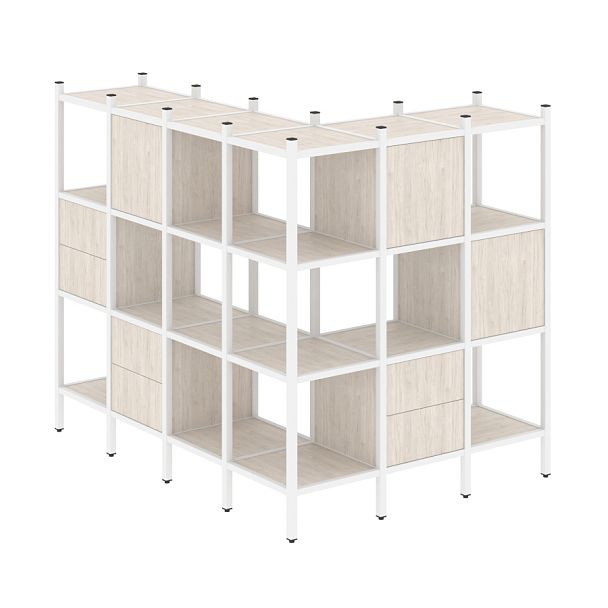 Loft Угловой внешний стеллаж наборный VR.L-52 Денвер светлый/Белый металл 1694*1278*1458 - Вид 1
