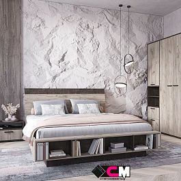 Эдинбург Кровать КР-03 (1440х935х2315) дуб крафт серый/железный камень - Фото предпросмотра