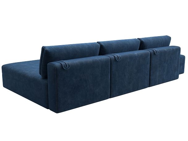 Диван угловой модульный с пуфом Лига-060 НПБ Лонг угол универсальный Велюр синий - Вид 5