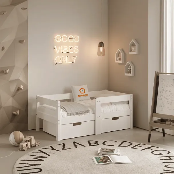 Кровать Легос компакт 700х1400, цвет белый, с ящиками - Вид 5