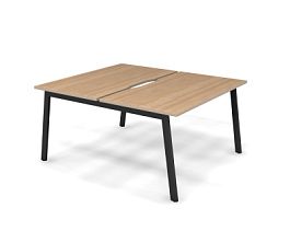 MATRIX 121S201-A Стол прямой двойной, пров. вырезной (А-опоры) 1380х1590х775 Швейц-й вяз/Темно-серый - Фото предпросмотра