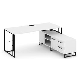 Rift Direct Стол руководителя на опорной тумбой RF.SRT-25 (R) Белый Бриллиант/Металл Черный 1780*1600*750 - Фото предпросмотра