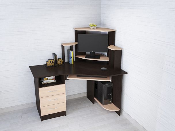 Стол компьютерный Грета-7 (1335х1300х900) венге/дуб молочный - Вид 1