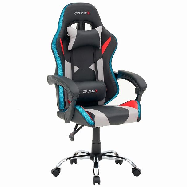 Кресло компьютерное CROMEX "Quantum GM-155 RGB", подсветка, две подушки, экокожа, черное/красное/серое, 532955 - Вид 24