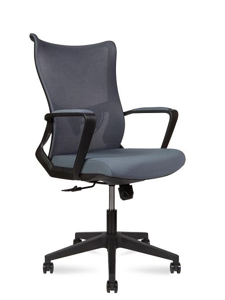 Кресло офисное / Wave LB / черный пластик / серая сетка / серая ткань - Вид 1