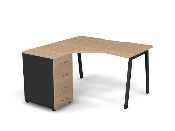 MATRIX 121S130-A Стол с тумбой L, пров. вырез. (А-опоры) 1380х1380х775 Швейц-й вяз/Темно-серый - Вид 1