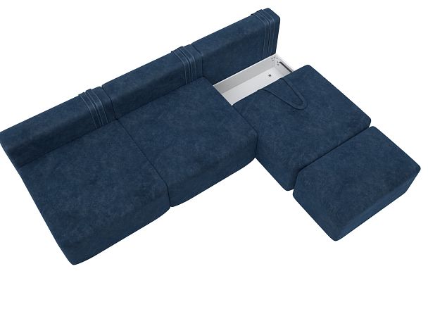 Диван угловой модульный с пуфом Лига-060 НПБ Лонг угол универсальный Велюр синий - Вид 7